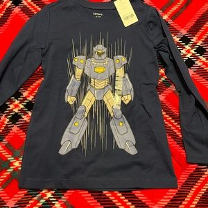 NWT- carters kid boys 6 dark blue long sleeve t shirt with robotic man graphic